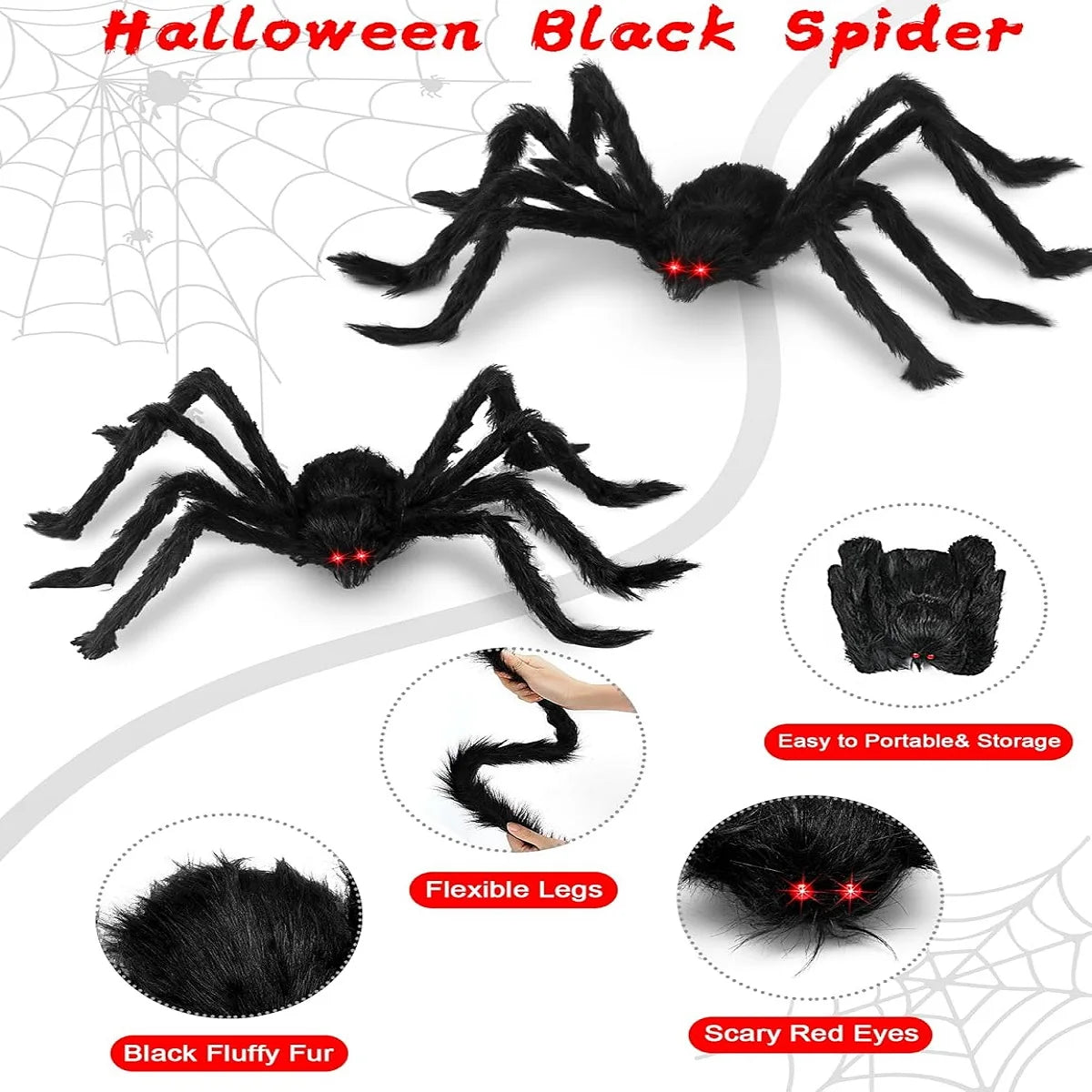 Giant Black Plush Spider Halloween Decoration