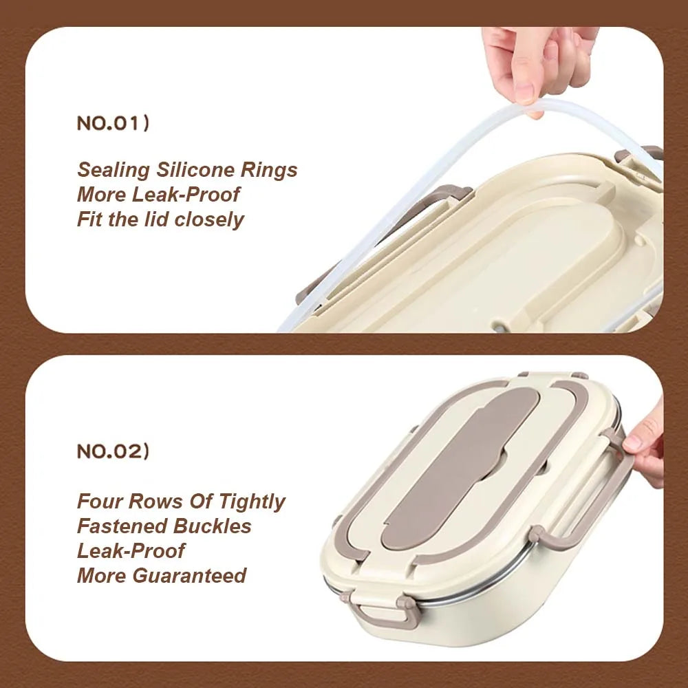 304 stainless steel lunch box with soup bowl, 4 compartments, equipped with spoon chopsticks, portable handle, microwave heating