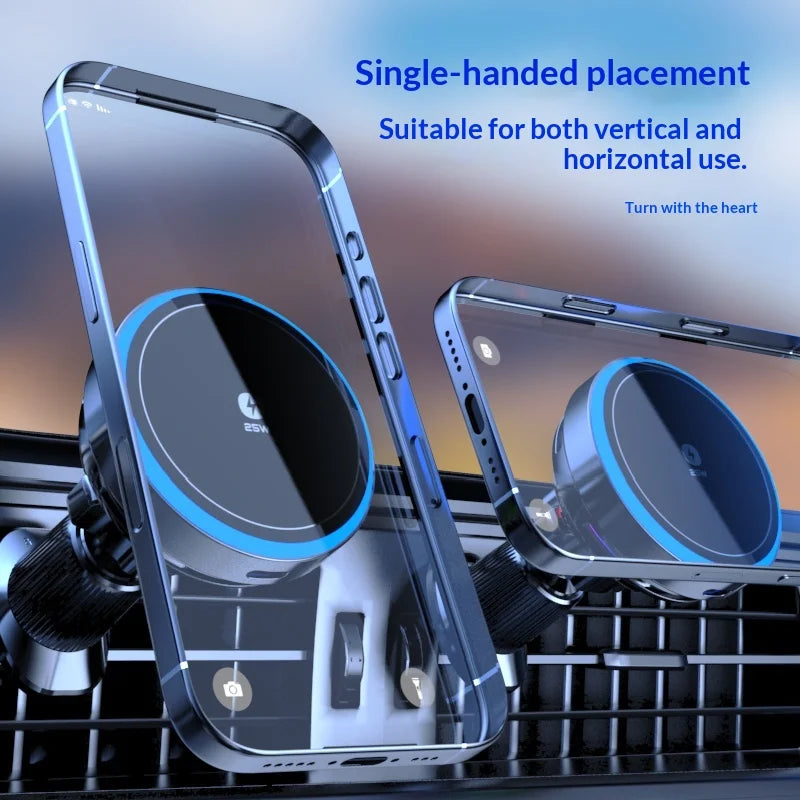 Qi2.2 Car Magnetic Wireless Charger Stand  LED Phone Holder  Air-Cooling Fast Charging Station For Magsafe iPhone 17~12 Pro Max