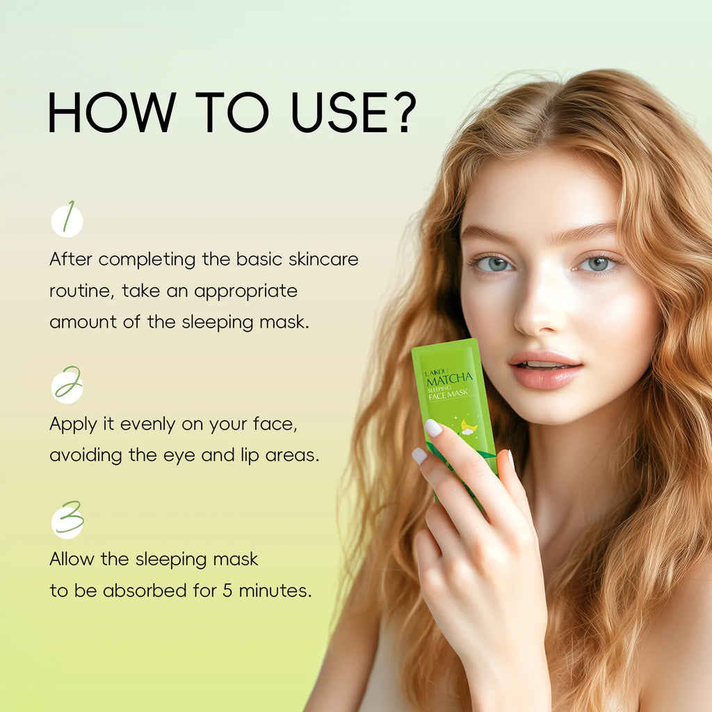 7Pcs LAIKOU Matcha Face Mask Moisturizing Green Tea Skin Sleeping Facial Mask Beauty Nourishing Oil Control Skin Care