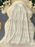 LANMREM Fringe Skirts Women Fashion 2025 Spring Summer New Elastic Waist Solid Color Casual Versatile Mid-length Skirt 2DE468