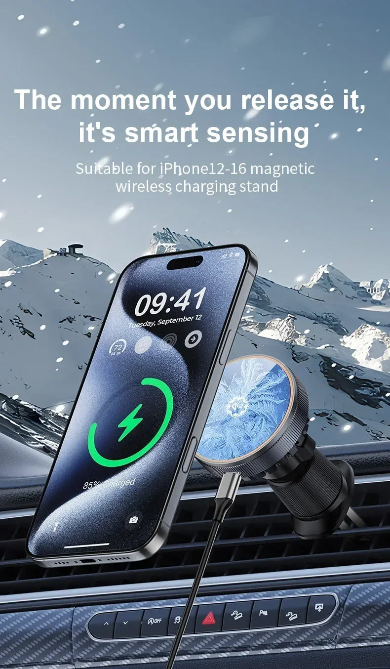 QI2 Real 15W Magnetic Car Wireless Charger Cooling RGB Light Clip Holder For Magsafe iPhone 16 15 14 13 12 Pro Max Fast Charging