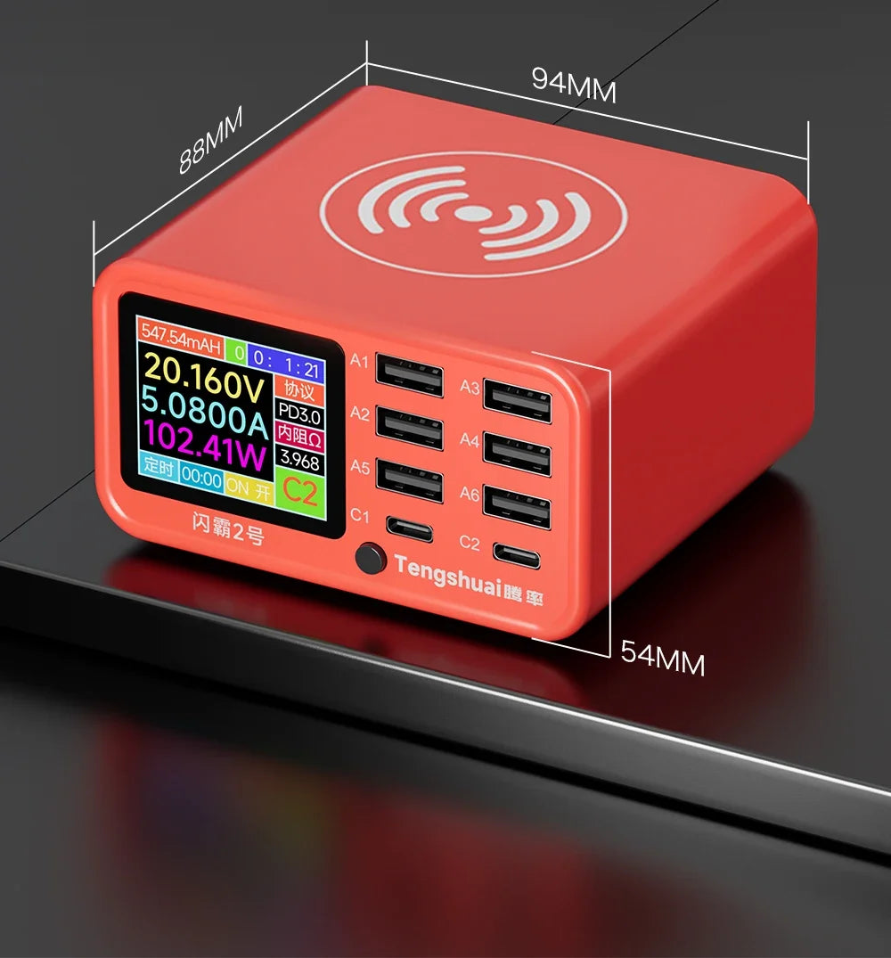 Multi-function Dianba NO.1 Pro 200W 20V 5A PD QC3.0 Fast Wireless Charger 8 Port USB Type C Mobile Phone Charger Desktop Hub