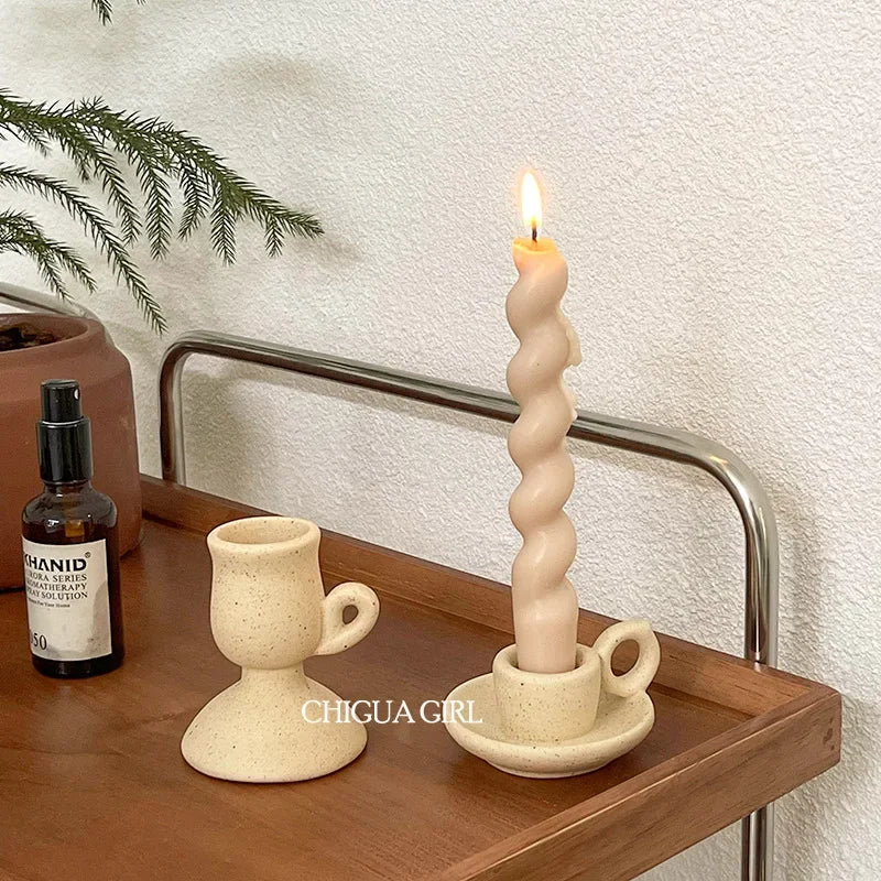 Ceramic Candle Holder Retro Plain Ceramic Aromatherapy Candlestick Photo Props Nordic Home Decoration Ornament