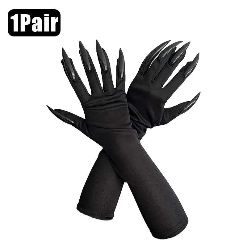 5/1pair Scary Long Nails Gloves Halloween Cosplay Ghost Claw Black Nails Finger Gloves Arm Sleeves Party Costumes Props Supplies