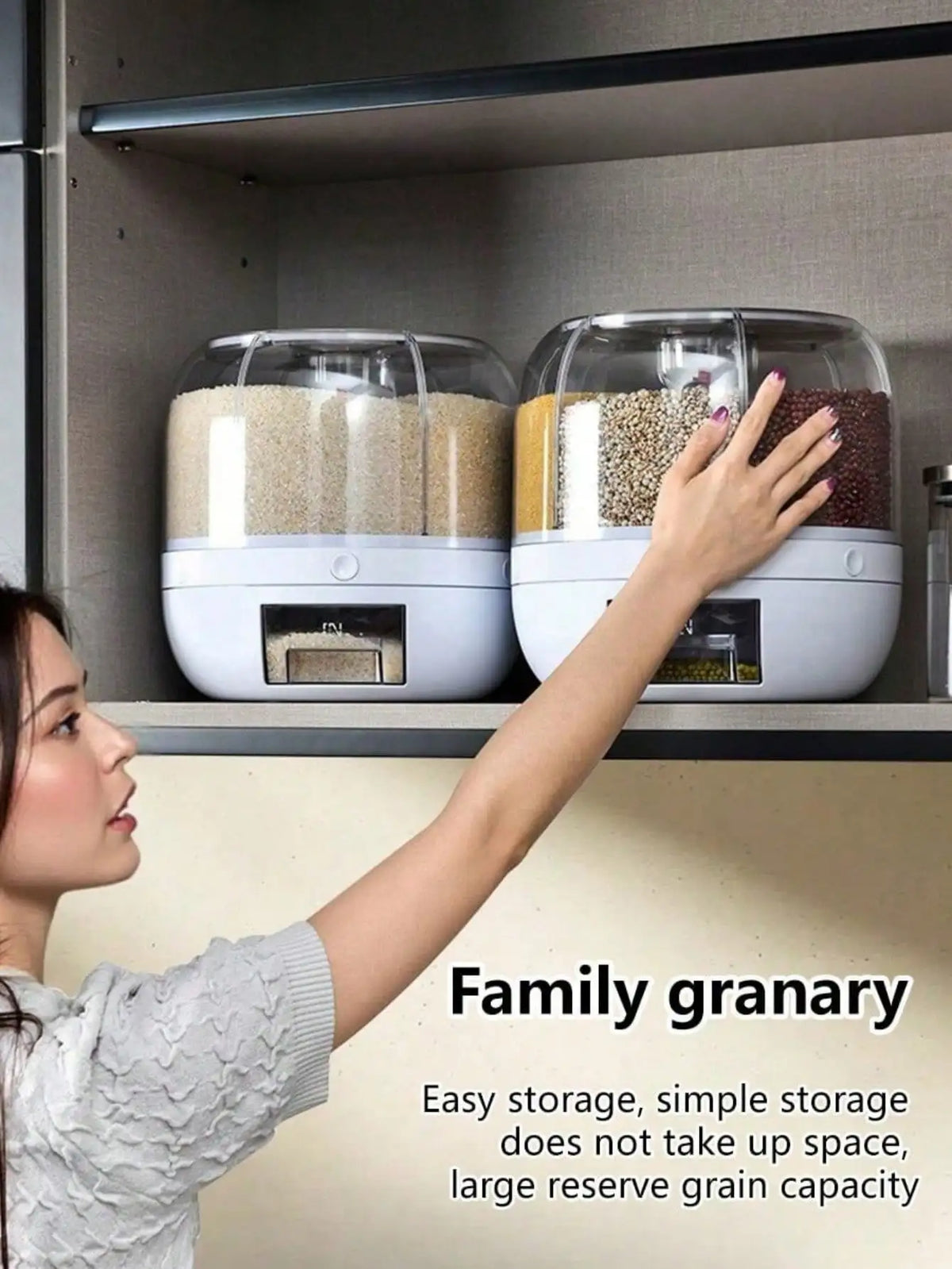 6-Grid Rotating Rice Dispenser, Airtight