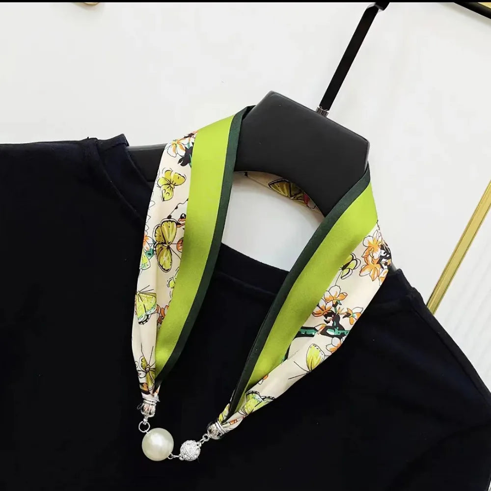 Imitation Silk Scarf Magnetic Buckle Necklace Pendant Wearing Spring and Autumn Cervical Protection for Women