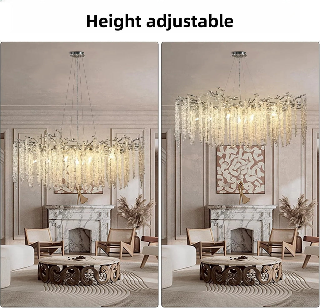 Artpad Luxury Round Crystal Chandelier Dining Room Bedroom Branch Crystal Hanging Pendant Chandelier for Kitchen Living Room