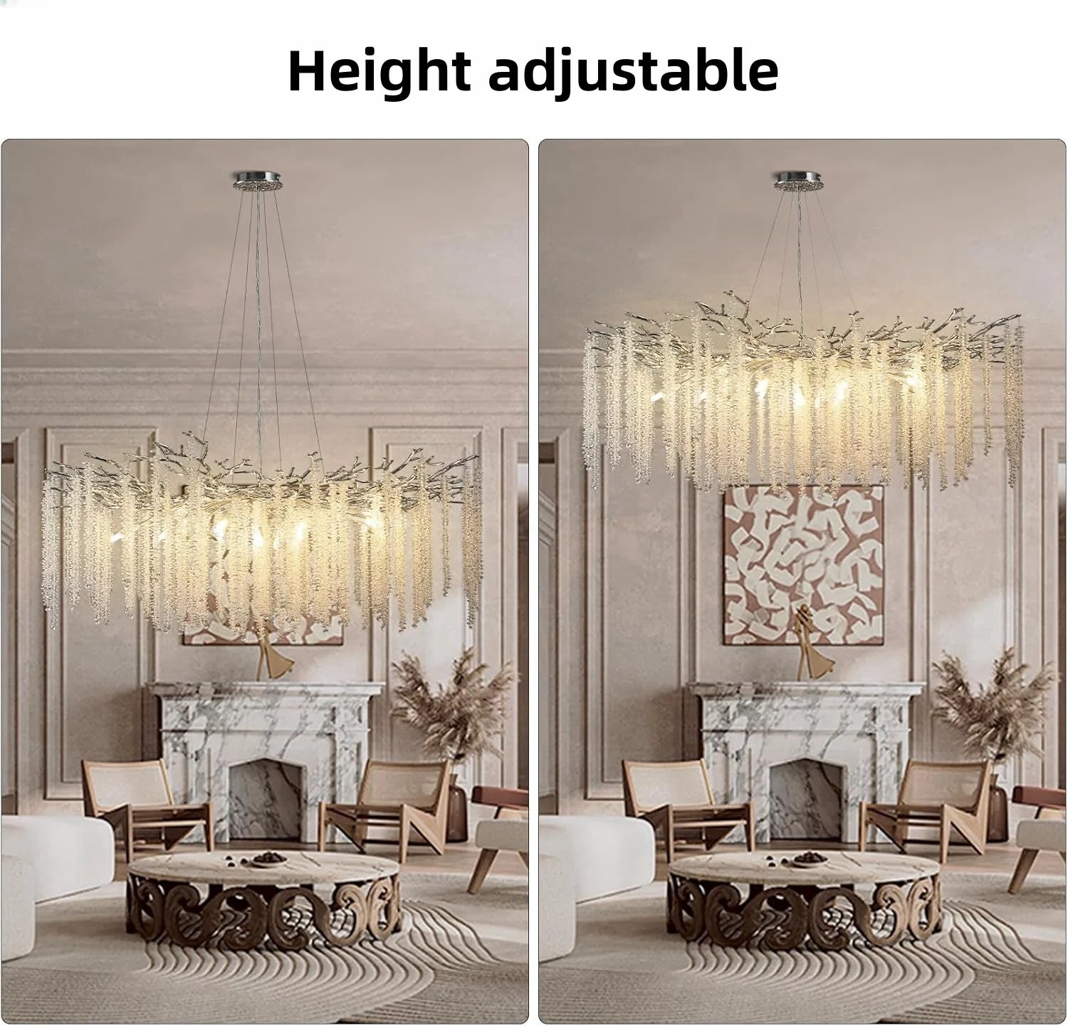 Artpad Luxury Round Crystal Chandelier Dining Room Bedroom Branch Crystal Hanging Pendant Chandelier for Kitchen Living Room