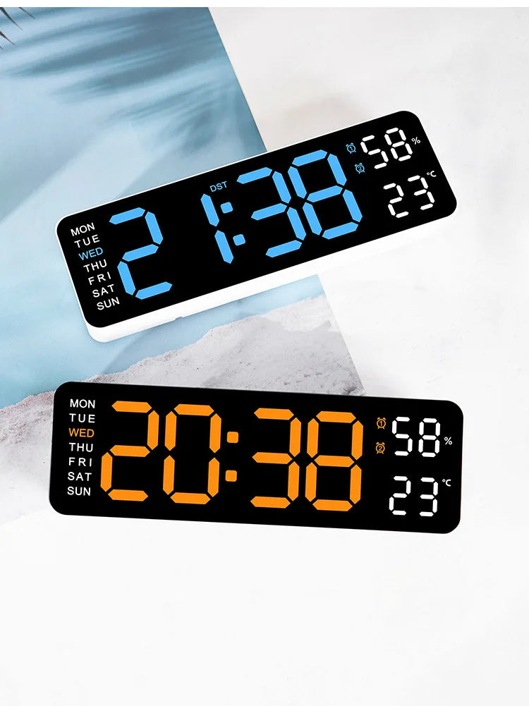 Hot 9 Inch Large Digital Wall Clock USB Powered TEMP Humidity Week Auto Dimmer DST Table Clock 12/24H Electronic LED Alarm Clock