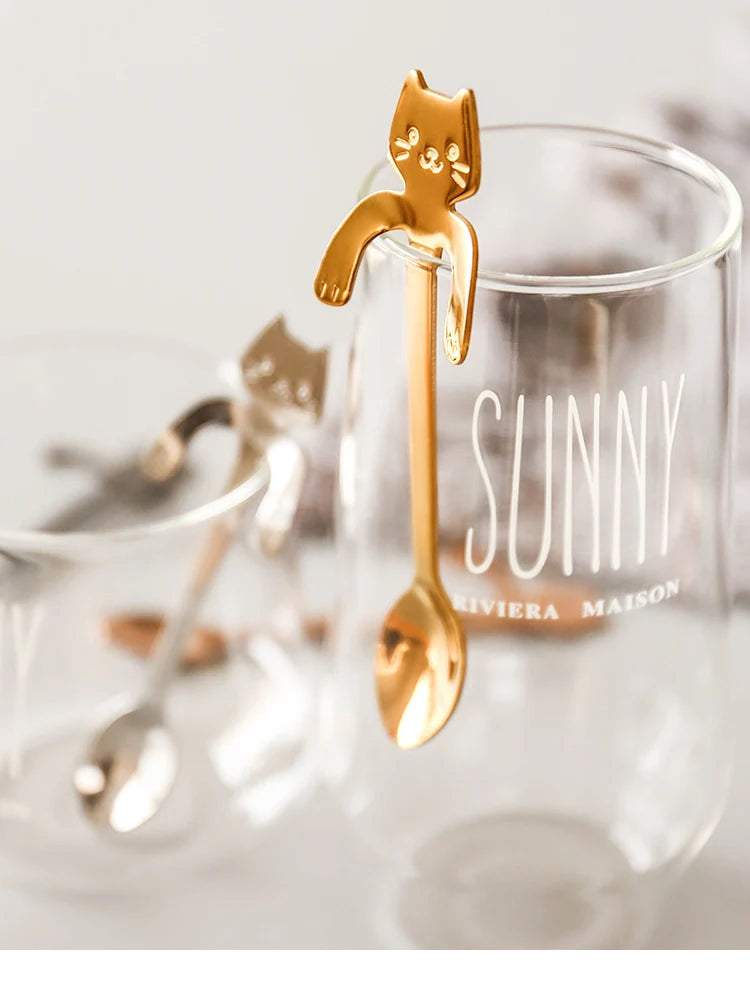 4pcs/set Stainless Steel Mini Cat Kitten Design Stainless Steel Coffee/Tea/Dessert/Drink/Mixing/Milkshake Spoon Flatware Gadgets