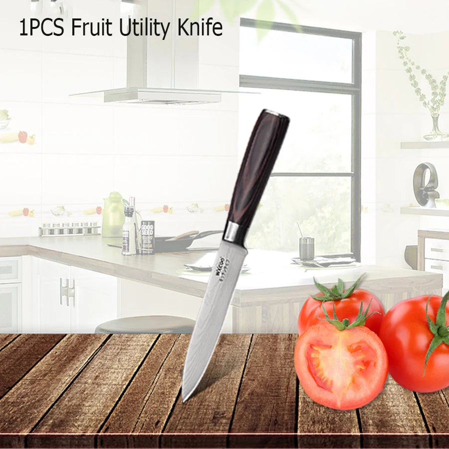 WXCOO Japanese Knife Set with Knife Bag Kitchen Knives Damascus Laser Fish Fillet Meat Cleaver Fruit Peeler Santoku Cutter