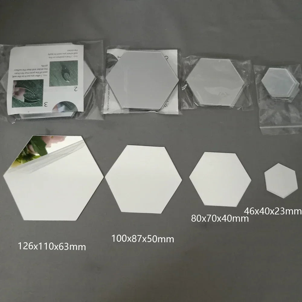 Acrylic Hexagon Mirror Wall Stickers Self Adhesive Removable