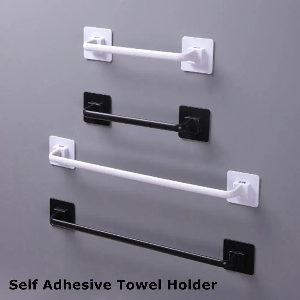 Kitchen Bathroom Wall Bath Towel Holder Rail Rack Self Adhesive Towel Rod Bar Portable Useful Household Gadget