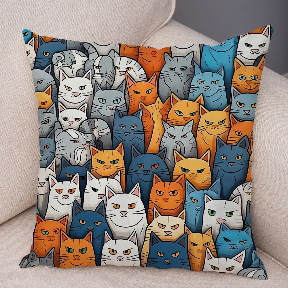 Cute Pet Hello Cat Cushion Cover Double Print Soft Plush Pillowcase for Sofa Home Car Decor Cartoon Animal Pillows Case 45x45cm
