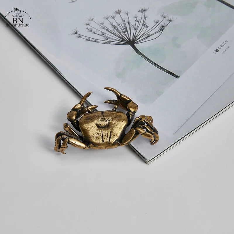 60G Brass Crab Small Statue Ornament Copper Handmade Antique Animal Miniature Figurine Office Desk Decoration Home Decor Craft