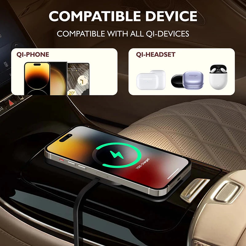 30W Fast Car Wireless Charger Pad for iPhone 15 14 13 12 Samsung Huawei AirPods Phone Non-slip Quick Car Wireless Charging Stand