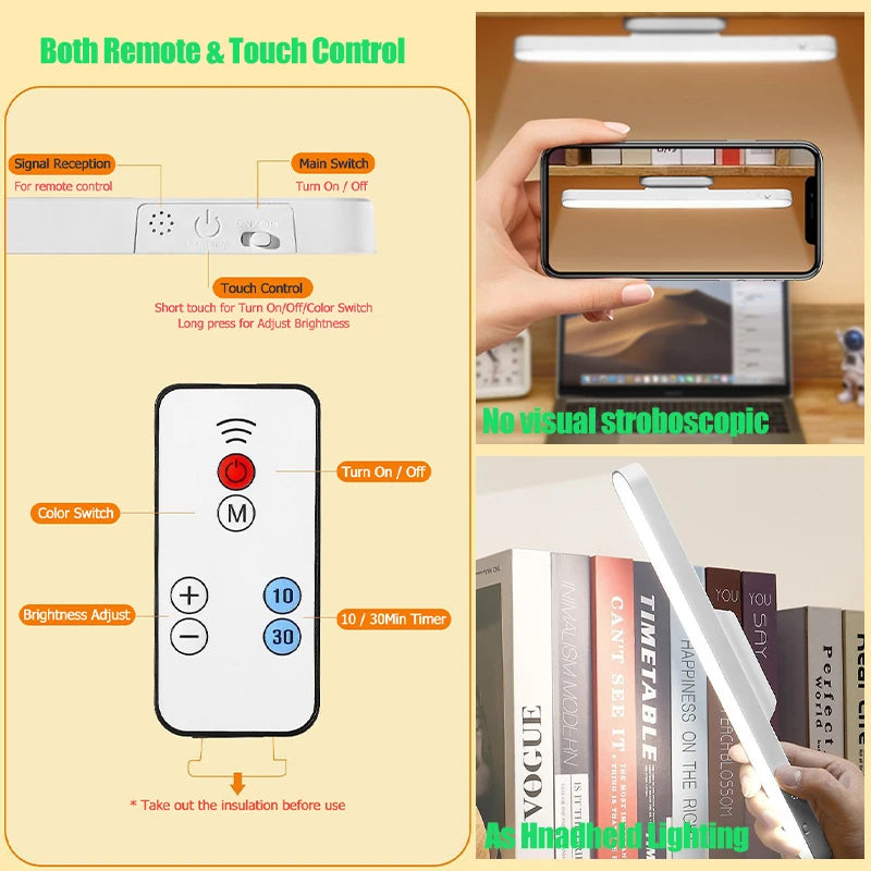 Remote LED Desk Lamp Magnetic Hanging Night Light USB