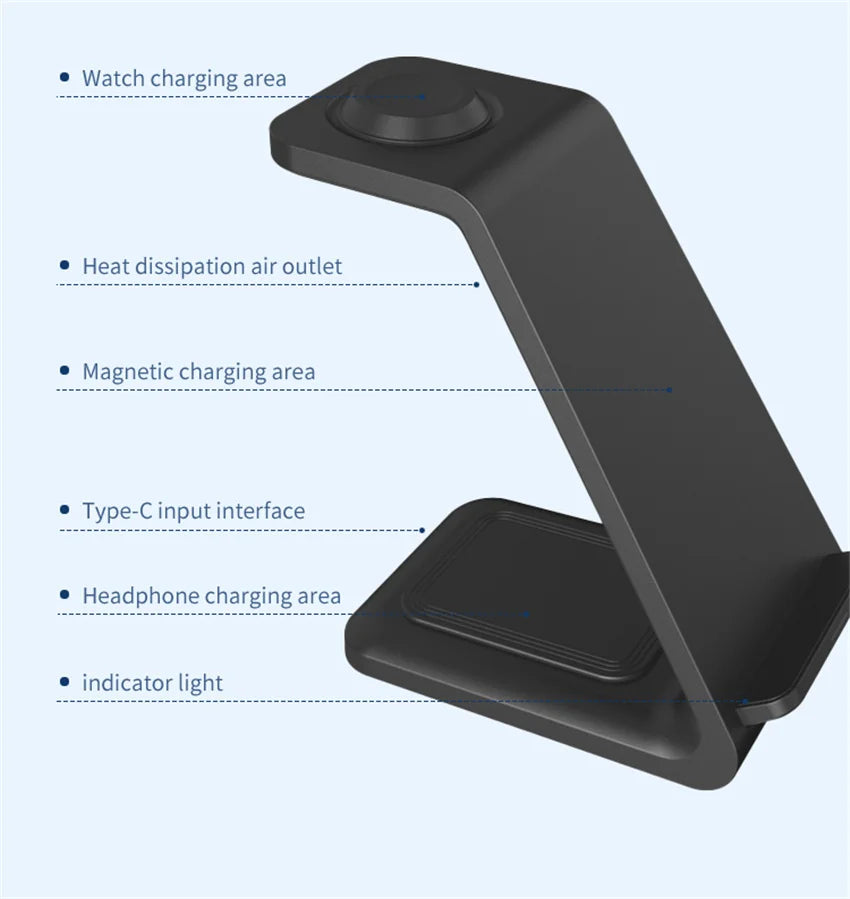 3 in 1 Wireless Charger Stand Fast Charging Dock Station for iPhone 17-12 X XR 8 Apple Watch 6 7 8 iWatch Airpods Pro