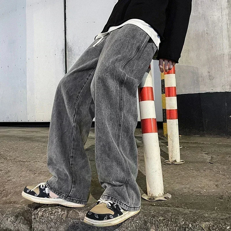 Men's Korean-Style Loose Wide-Leg Jeans