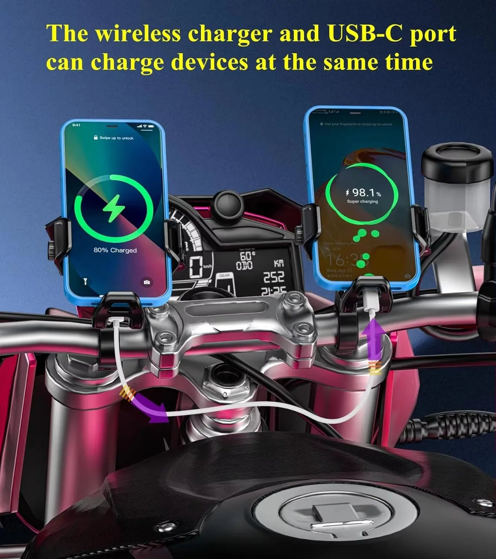 Upgraded Motorcycle Phone Holder 15W Wireless Charger QC3.0 USB Fast Charging Moto Handlebar Bracket GPS Shockproof Stand