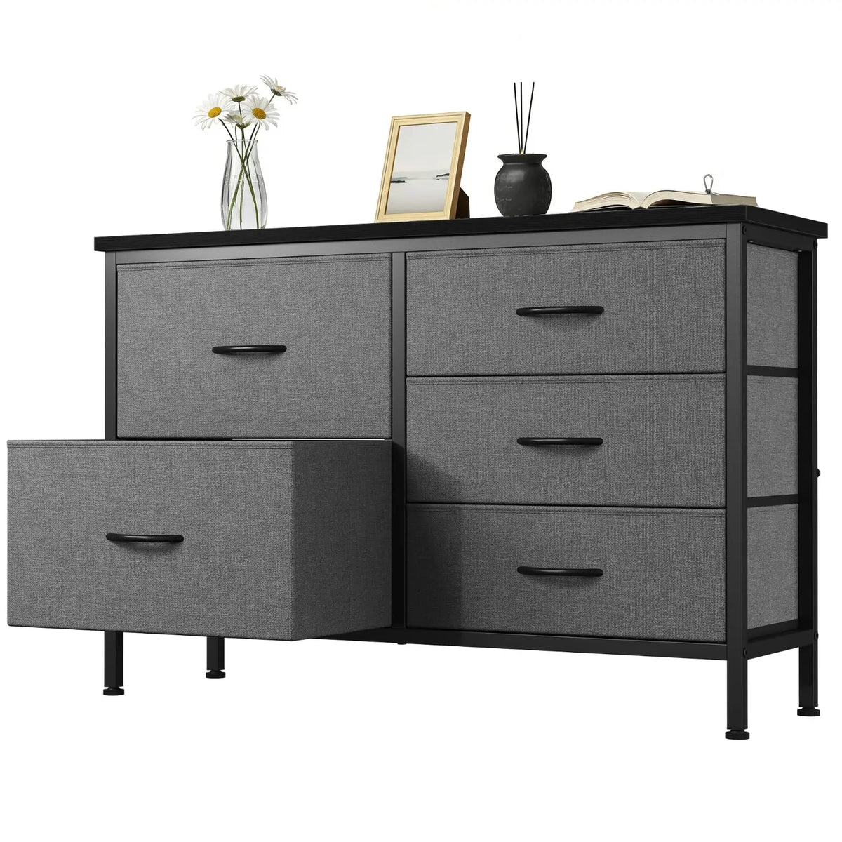 MCQ Cabinet With 5 Fabric Drawers Metal Frame Beside