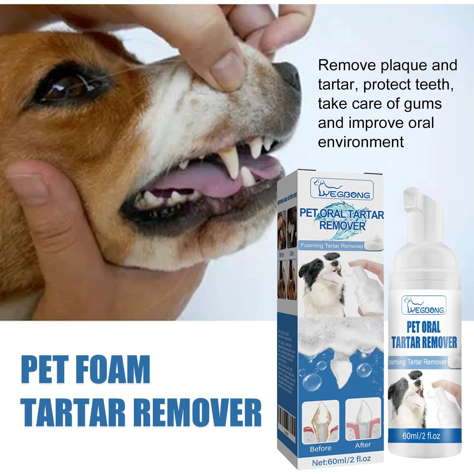 60ml Pet Tartar Remover Natural Plaques Off Tartar Remover Freshen Breath Foam For Dogs Cats Safe Effective Support Healthy Gums