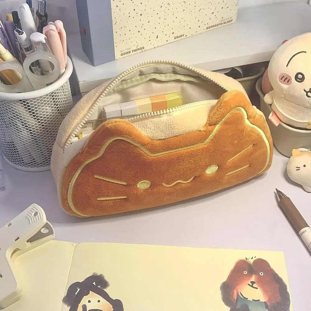 INS Melon Swiss Roll Green Plush Pencil Case Bag Creative Stationery Storage Bags Large Capacity Desk Organizer for Students