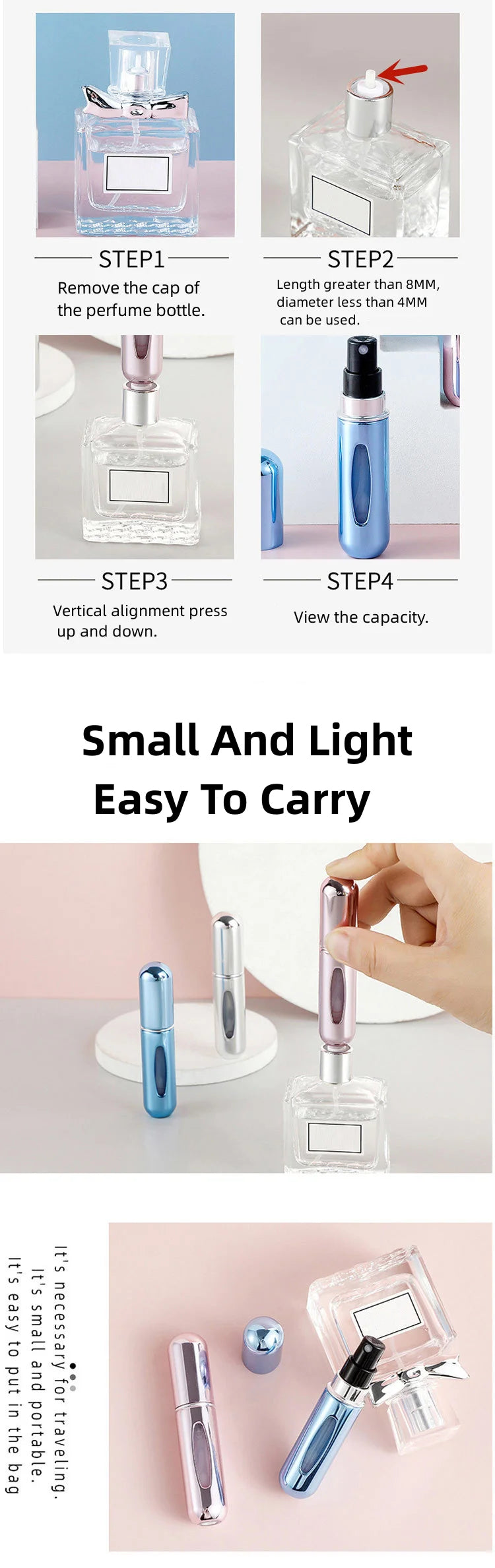 5ML Portable Travel Perfume Spray Bottle with Skin Care Tools Convenient and Easy to Carry Great for On-the-go Use and Touch-ups