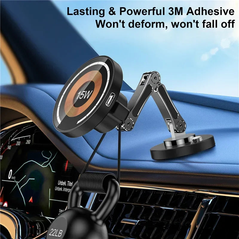 Car Magnetic Wireless Charger Adjustable Mobile Phone Holder for iPhone 15 14 13 12 Pro Max Fast Charging Easy Paste Mount Stand