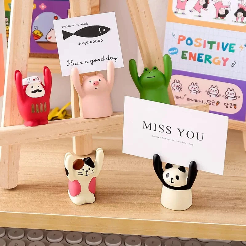 Cute Cartoon Memo Clips Kawaii Card Holder Message Note Photocards Holder Stand Desk Organizer Korean Stationery Office Supplies