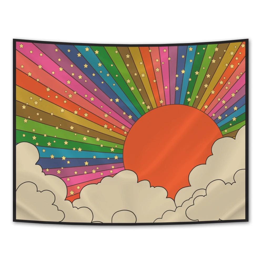 Boho Sun Tapestry Wall Hanging Moon Phase Rainbow Tapestries Bedroom Decor Bedspread Throw Cover