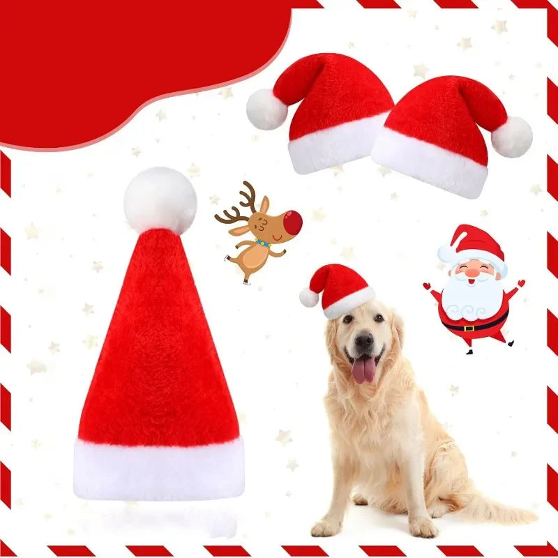 Frienda Dog Santa Hat  Christmas Hat Soft Plush Cat Hat Pet Costumes for Small Dog Cat for Pet Party Puppy Christmas Supplies