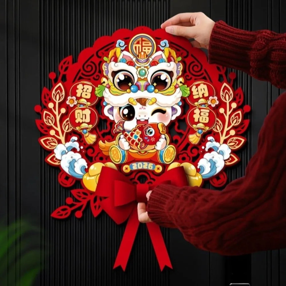 Chinese 2026 Horse Year Door Sticker Nonwovens Traditional Fu Character Sticker Blessing Cartoon New Year Wall Sticker