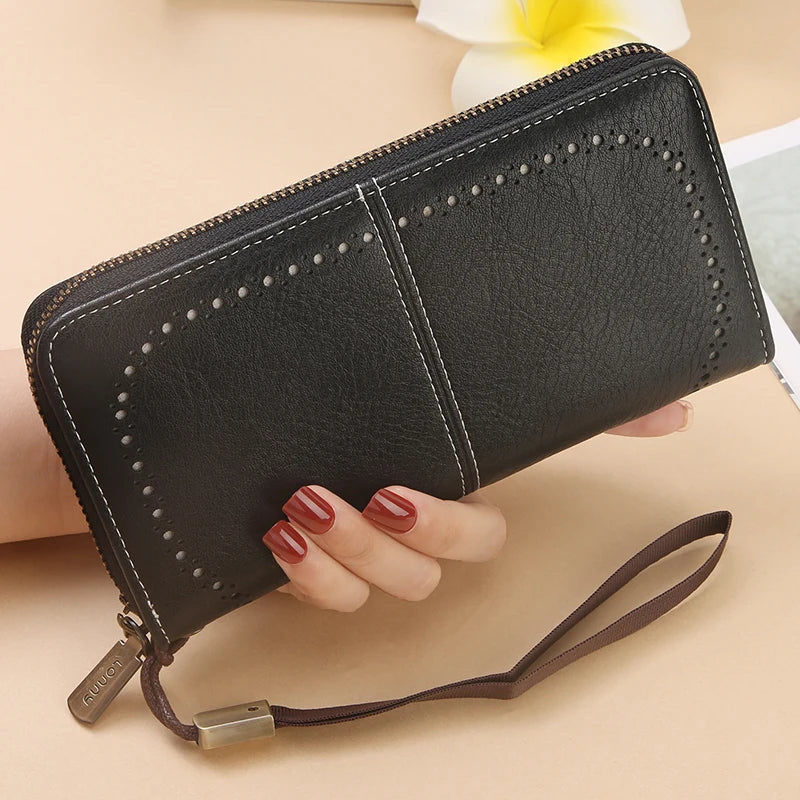 RFID anti-theft long wallet for men and women; 2025 cross-border new version; large capacity mobile phone bag; vintage hollowedo