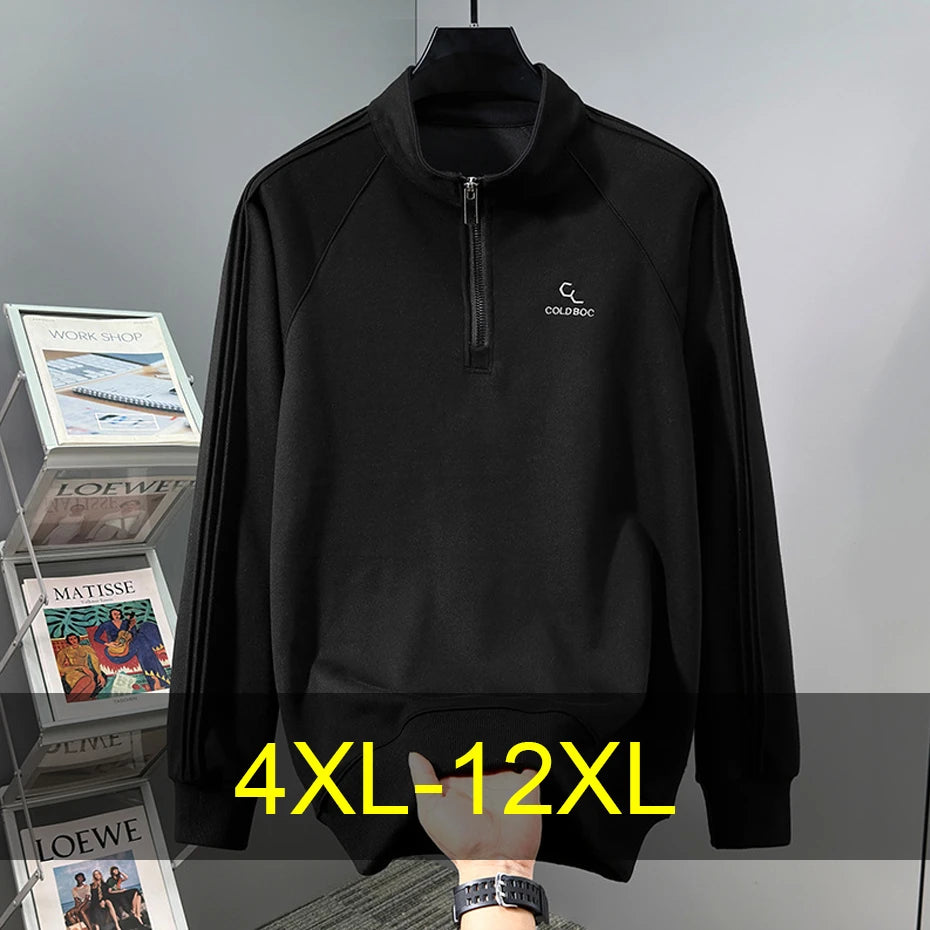 Harajuku Vintage Stand-up Collar Sweatshirts Men 12XL Plus Size Sweatshirt Spring Autumn Pullover Big Size 10XL