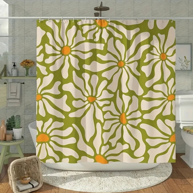 Elegant Green Floral Pattern Waterproof Shower Curtain – Perfect for Adding a Fresh and Stylish Touch to Your Bathroom Decor