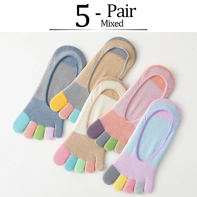 5 Pairs Summer New Five Fingers Women Socks Colorful Soft Cotton Shallow Casual Socks Split Toe Sports Socks kawaii Toe Socks