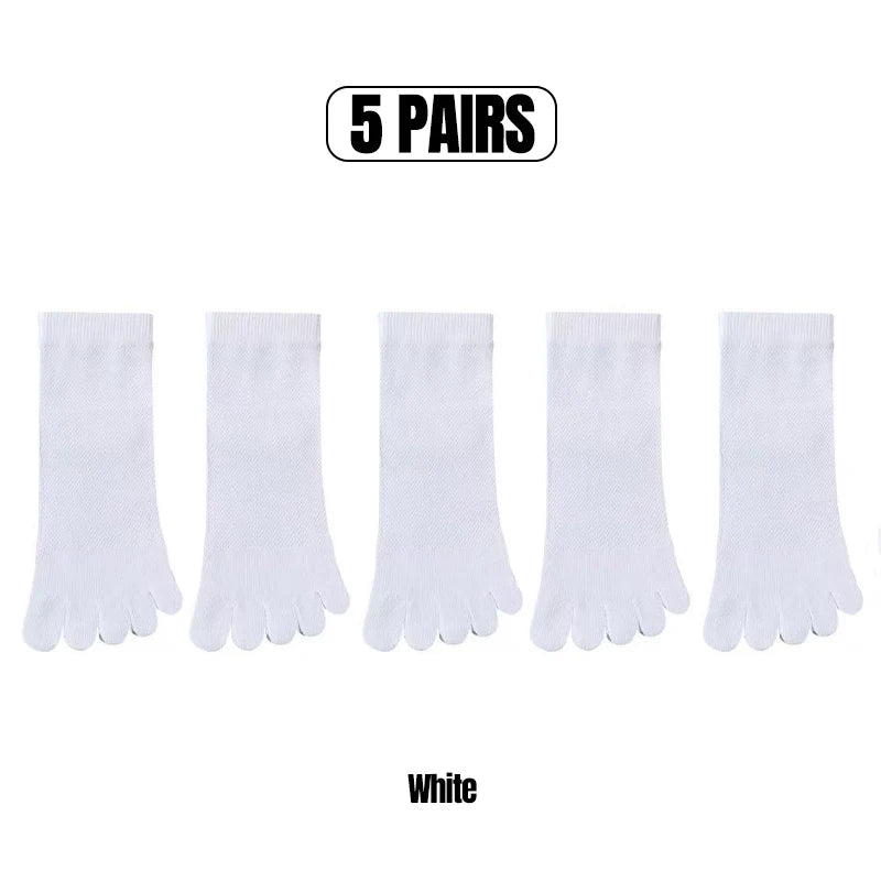 3/5 Pairs Men's Toe Socks Mid-Calf 100% Cotton Mesh Breathable Anti-bacterial Anti-odor Split Toe Socks for Daily & Sports