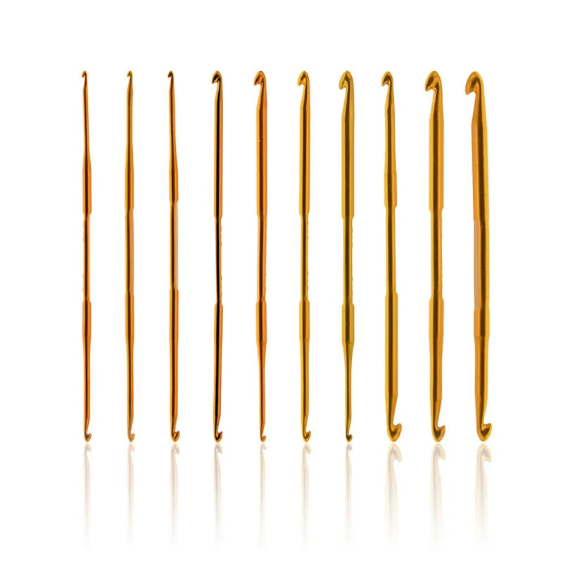 10Pcs/set Double End Crochet Hook Set Golden Aluminum Crochet Needles Knitting Crochet Markers Ring Knitting Stitch Markers