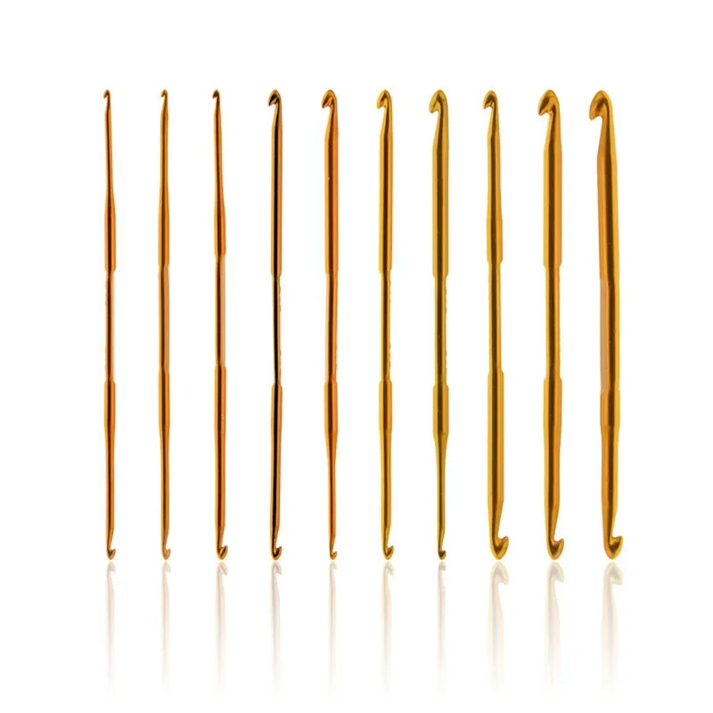 10Pcs/set Double End Crochet Hook Set Golden Aluminum Crochet Needles Knitting Crochet Markers Ring Knitting Stitch Markers