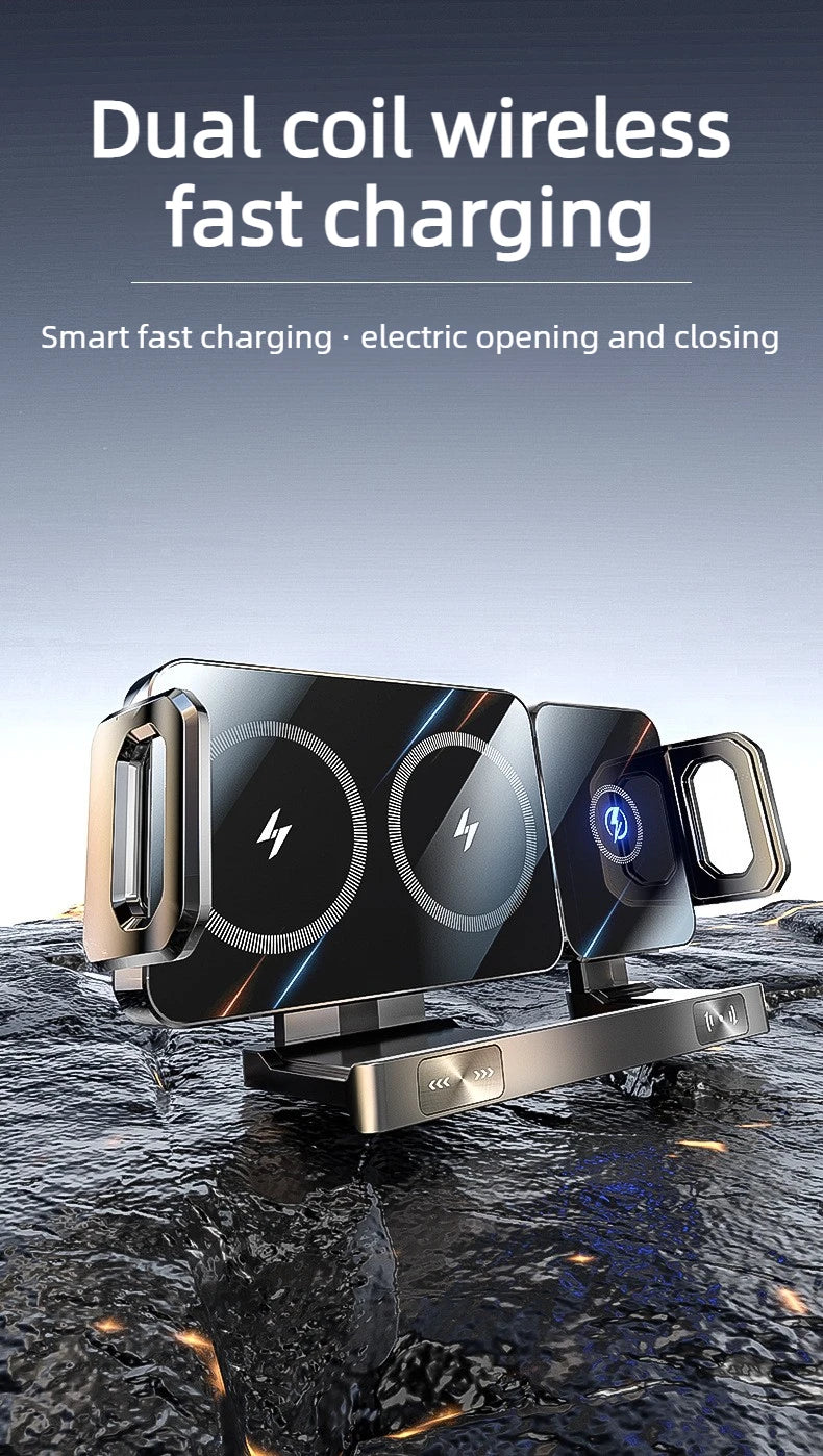 Dual Coil Foldable Car Wireless Charger Universal 90° Rotation Phone Mount Fast Clamping Rotation Fold Phone Car Charging Mount