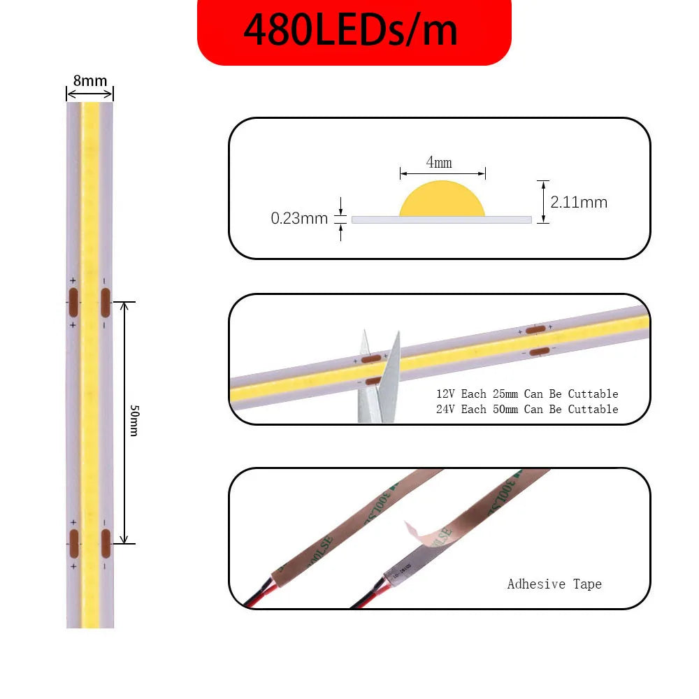 COB LED Strip Light High Density Flexible FOB COB