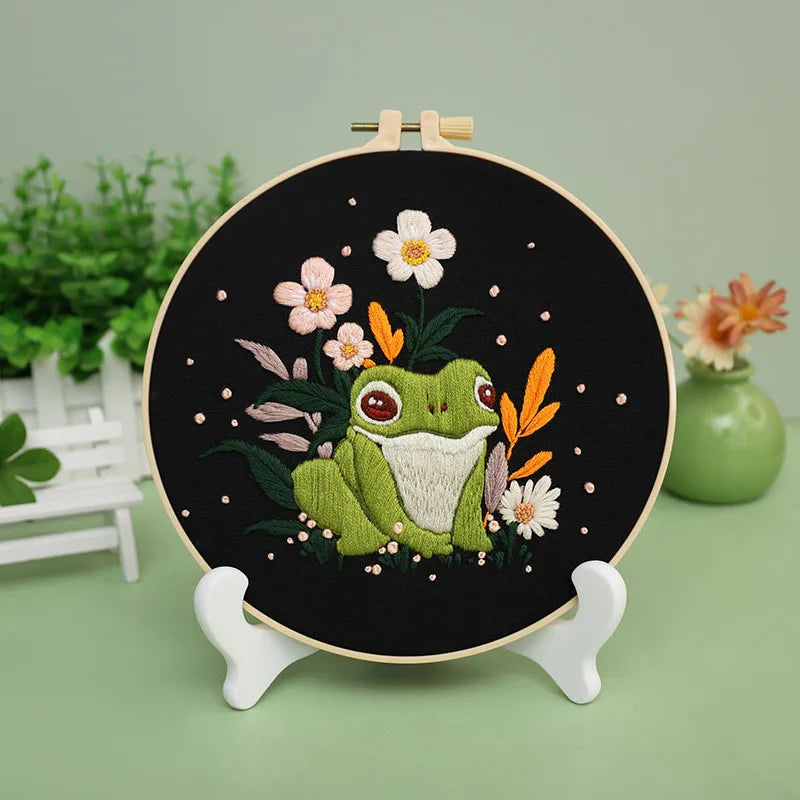 Bird Flower Chinese Wind Embroidery Kit with Instruction Needle Cloth with Pattern for DIY Craft Kit Home Decor