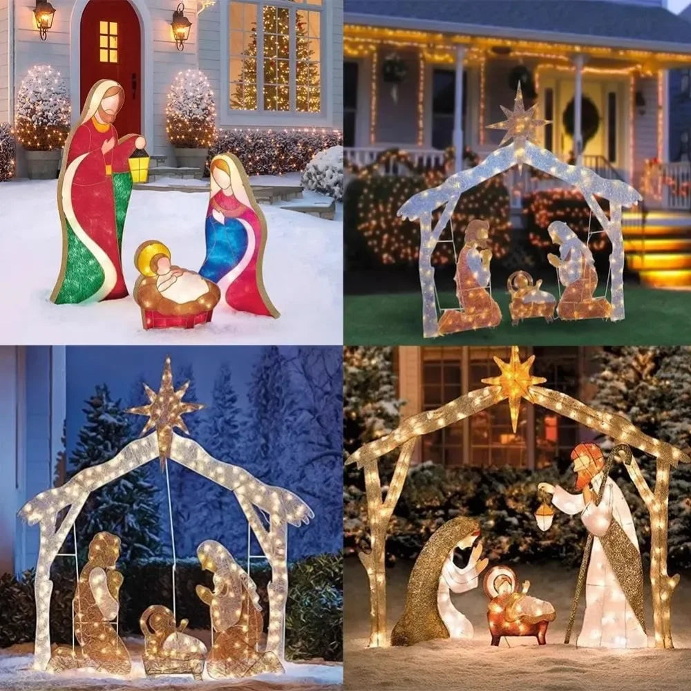 5.5FT Outdoor Lighted Nativity Scene With light Waterproof Nativity Scene Christmas Decoration Easter Yard Decoration