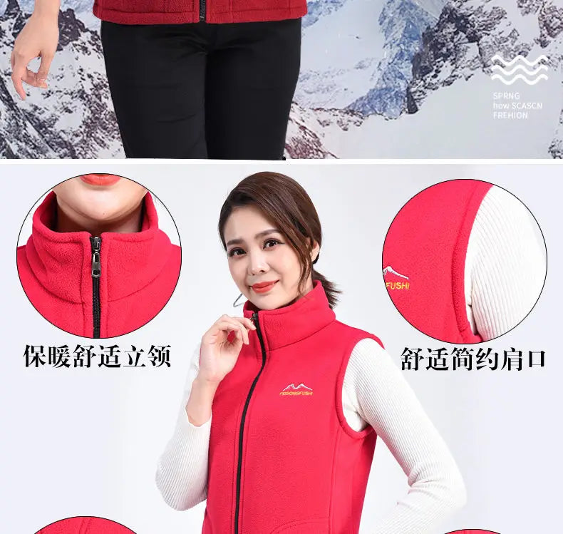 Autumn Winter Fleece Vest Women Stand Collar Zipper Sweatshirt Sleeveless Cardigan Warm Waistcoat Solid Tankcoat Women Clothing