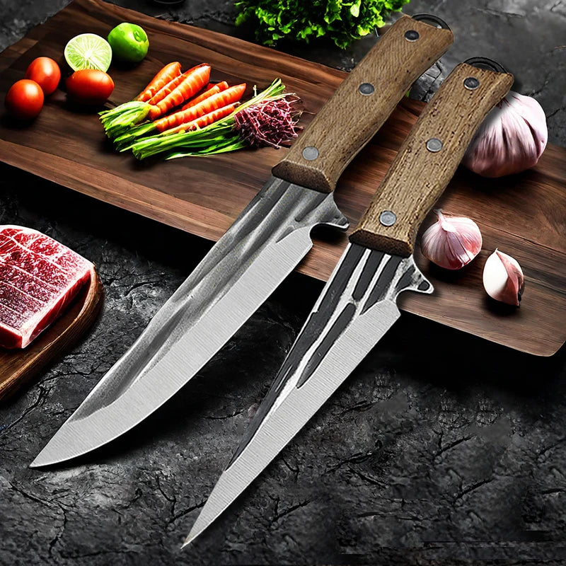 Stainless Steel Boning Knife Forged Kitchen Meat Cleaver Chef Knife Full Tang Butcher Knife Fish Knife with Wood Handle Tools