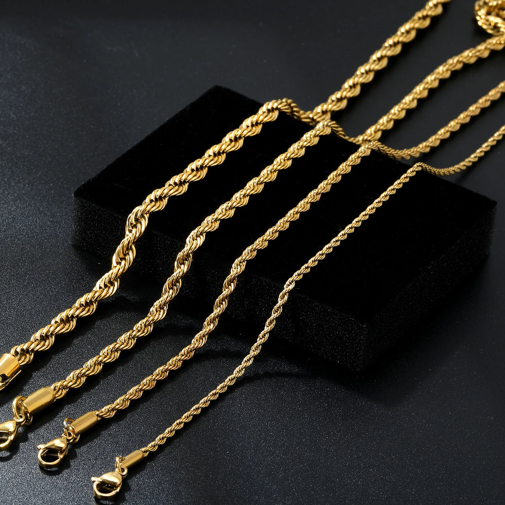 LUXUSTEEL 3mm Width 45cm/50cm/55cm/60cm Stainless Steel Rope