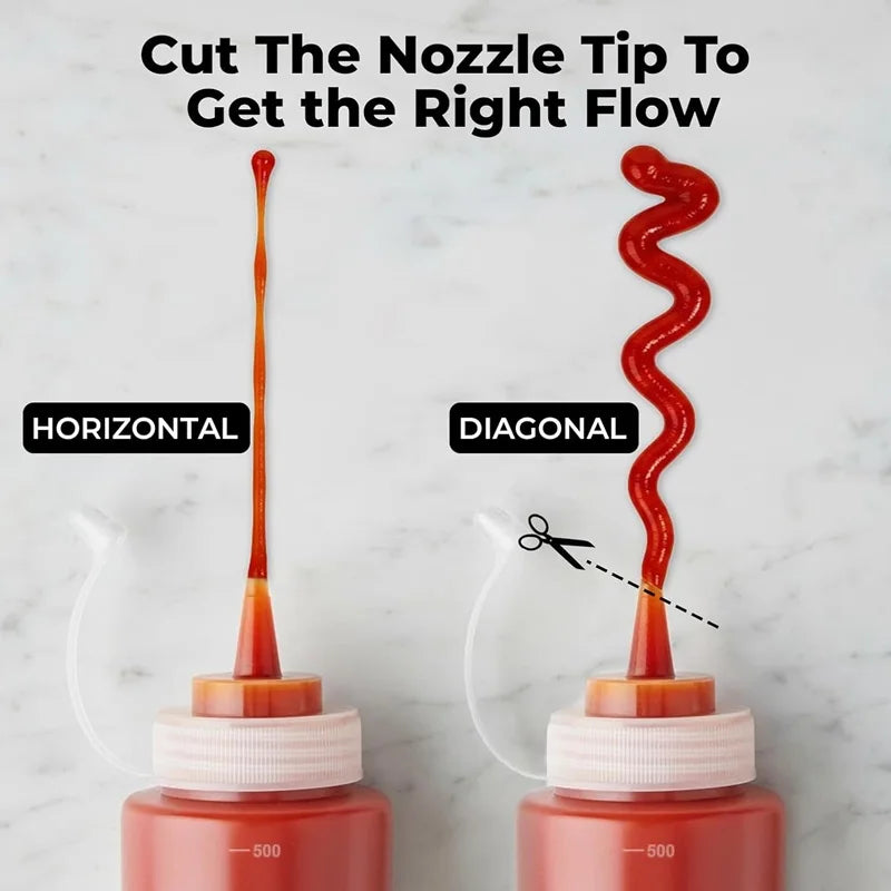 Large Squeeze Condiment Bottles with Nozzles Ketchup BBQ Sauces