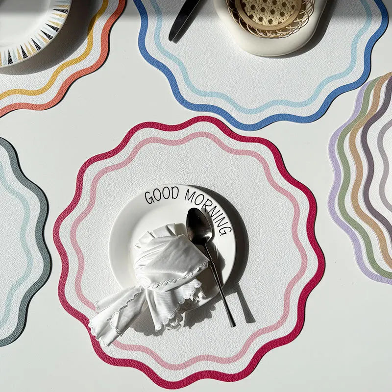 Printed Flower Shape Leather Placemat Insulated Table Mat